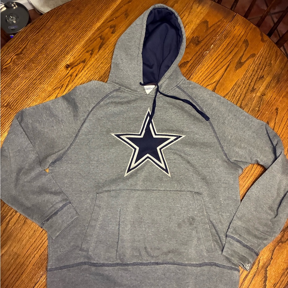 Dallas Cowboys Authentic Mens Hoodie‎ Gray Navy Blue Star Logo Pullover Large